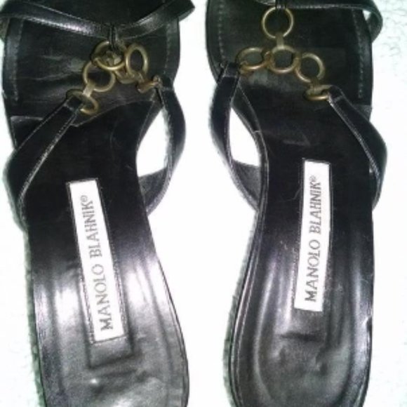MANOLO BLAHNIK Black Sandals 7.5 - Picture 1 of 8